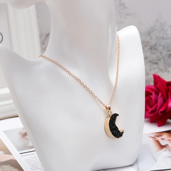 Crescent Moon Druzy Pendant Necklace - Picture 2 of 3